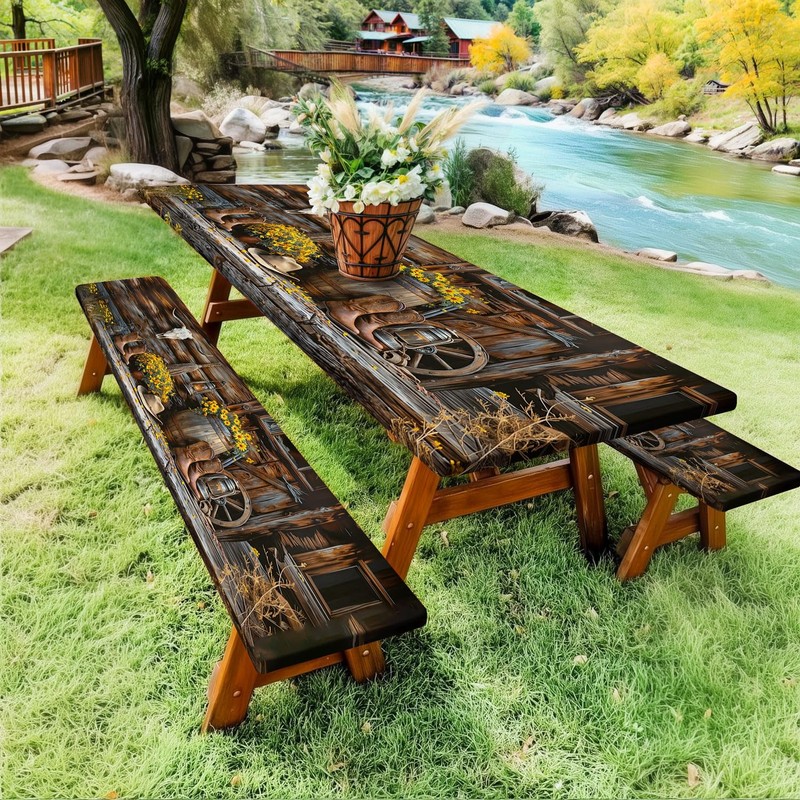 Wathon Picnic Table Cover with Bench Covers Western Cowboy 6FT
