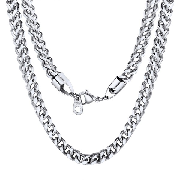 U7 Silver Cuban Chain Mens Pendant Necklace Y2K Jewellery Curb