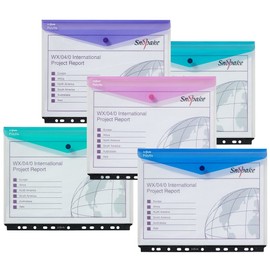Snopake A4 High Capacity Polyfile RingBinder Popper Wallet, Landscape – Clear with Electra Assorted Flap [Pack of 5] Ref: 15694