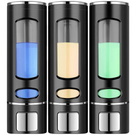 Shampoo and Conditioner Dispenser, 3-Chamber Wall Mounted Shower Soap Dispenser, No Drill Shampoo Dispenser for Shower Wall Body Wash Dispenser for Bathroom Toilet Hotel Kitchen(Black)