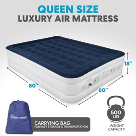 Simpli-Magic Premium Collection Luxury Air Mattress, Built-in High Capacity Pump for Home and Camping- Double Height, Adjustable, Inflatable Blow Up, Portable - Queen Size