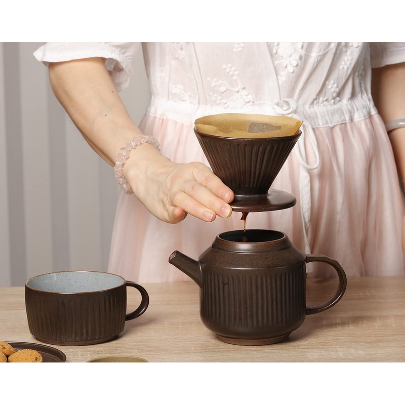 globe faith Pottery Pour Over Coffee Maker, Ceramic Cone Filter