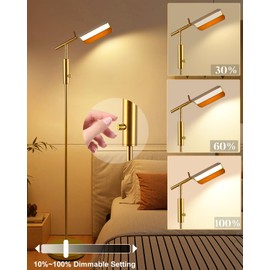 Lightdot 62IN Reading Floor Lamp, Dimmable LED Floor Lamps for Living Room, 350° Angle Adjustable Standing Lamp for Bedroom, Mid Century Industrial Design for Reading Room Office Study Room-Gold