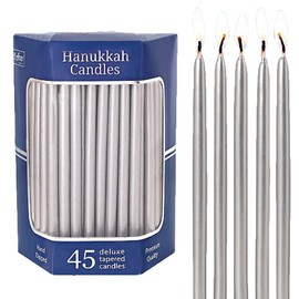Hanukkah Candles Silver Frosted Premium Tapered Hand Decorated Chanuka Candle