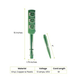 Go Green Power GoGreen Power 18/2 18-ft 3-Outlet Outdoor Power Stake, Green (GG-36004)