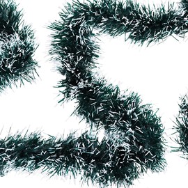 TONIFUL 50FT Green White Christmas Tinsel Garland, Christmas Metallic Tinsel Twist Garland Glitter Christmas Tree Hanging Wreath Decorations for Indoor Outdoor Holiday Party