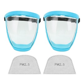 2pcs Protective Face Cover Dustproof Safety Elastic Belt Reusable Face Shield with Filter Cotton Pads Transparent Child Lake Blue