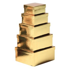 Set of 5 Gift Boxes with Lids Shiny Gold from 16 x 6 x 12 cm to 19 x 10 x 22 cm (W x H x L) Gift Packaging Storage