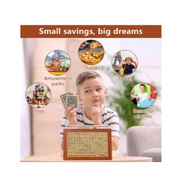 Wooden Money Saving Box, 10,000 Pounds Money Saving Challenge for Cash & Coin Counter Money Gift Box for Adult Birthday with Erasable Pen & Numbered Panels Sticker