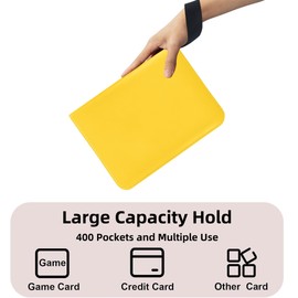 Trading Card Collection Binder for Kids: Waterproof Portable Cards Holder 4 Pockets with Zipper Fits 400 Cards with 50 Removable Sleeves for TCG Cards for 6-8 Years Old Boys and Girls