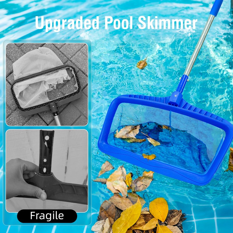 Pragmatist Pool Skimmer Net with 113.2 Inch Stainless Steel Pole,