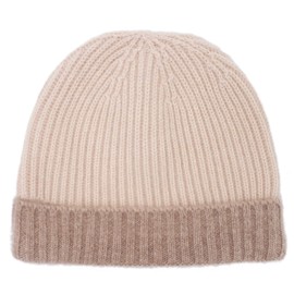 Pure 100% Cashmere Bi-Color Beanie for Men, Warm Soft Mens 3Ply Cashmere Beanie Hat in a Gift Box; Ultra Plush (Beige and Camel)