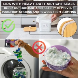 Clear Laundry Pods Container & Dryer Sheet Holder Set - Detergent Organizer & Dryer Sheets Container with Airtight Lids - Laundry Containers for Organizing with Scoops & Replaceable Knobs - 4 Pack