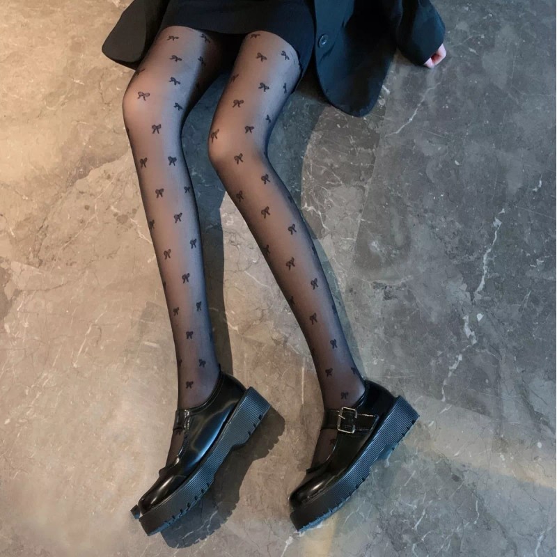 Shuang.W Love Polka Dot Bowknot Medias De Lunares Medias Negras