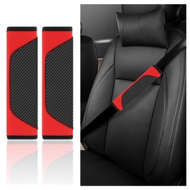 Pack of 2 Car Seat Belt Pads, Carbon Fibre Seat Belt Pads for Shoulder Protection & Car Decoration, Universal Car Accessories, Interior Car Seat Belt Pad for Car, Truck, SUV, Motorhome (Red)