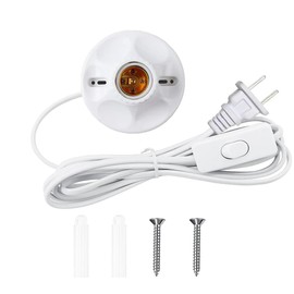 25ft Light Bulb Base with Cord E26/E27 Light Socket with On/Off Switch, 110V-250V Lamp Base for Light Socket with Cord, Light Bulb Socket with Plug-in Lamp Holder Base for ﻿Desktop,Include Screw ﻿
