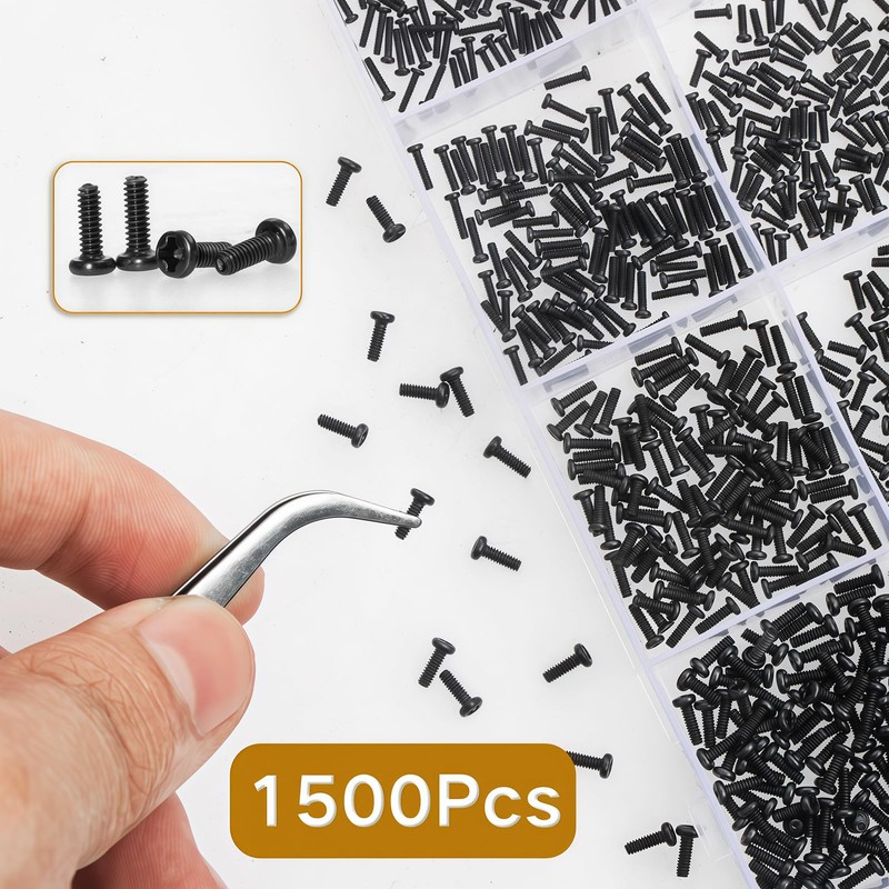 Zmbroll 1500Pcs Tiny Micro Repair Screw Metric M1/M1.2/M1.4/M1.6/M1.7 Black Carbon