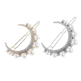 Vaguelly 2Pcs Moon Hair Clips with Rhinestone and Artificial Pearl Elegant Hairpins for Women and Stylish Hair Barrettes for Various Hairstyles
