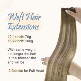 Easyouth Sew in Hair Extensions Human Hair Brown Balayage Double Weft Hair Extensions Dark Brown to Light Brown Ombre with Blonde Sew in Weft Hair Extension Human Hair for Women 14Inch 70G