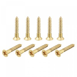 sourcing map Brass Wood Screws, M2.5x16mm Phillips Flat Head Self Tapping Connector for Door, Cabinet, Wooden Furniture 30Pcs