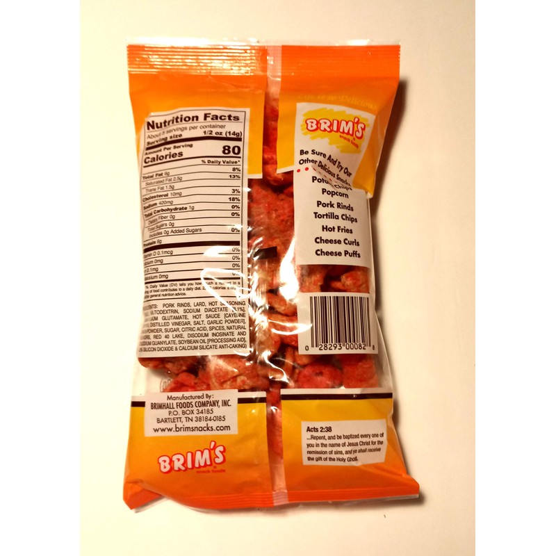 Brim's Red Hot Flavored Fried Pork Rinds (2 Pack) 2.6