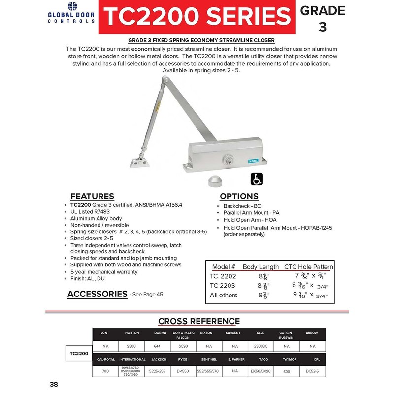 Global Door Controls Commercial Door Closer in Duronotic Finish with