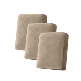 Taque Couch Cover Stretch Velvet Sofa Cushion Cover 3-Piece - Elastic Washable Slipcover for Seat/Backrest, Couch Seat Covers for Sofas (Leather Brown)