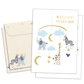 Tree-Free Greetings - New Baby Boy Greeting Card - Artful Designs - 2 Cards + Matching Envelopes - Made in USA - 100% Recycled Paper - 5"x7" - Heartfelt, For Child, Welcome Sweet Boy (GT64439)
