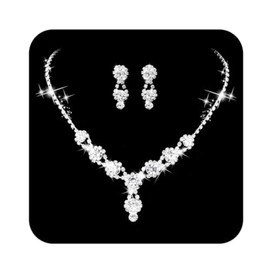 Edary Bridal Crystal Necklace Earrings Set Bridal Wedding Jewellery Sets Rhinestone Choker Necklace Prom Costume Jewellery Set for Women and Girls, Gemstone