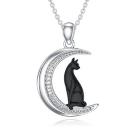 LWXIE Diamond Black Cat Necklace for Women Sterling Silver Black Cat Necklace 925 Silver Cat Necklace18+2Inch