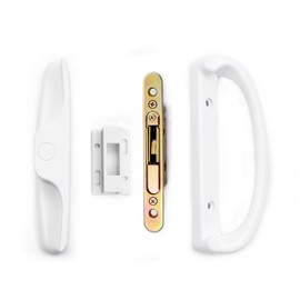 Sliding Door Handle Set with Mortise Lock and Face Plate and Keeper, Replacement Handle Lock Set Fits Patio Door Thickness from 1-1/2" to 1-3/4", 3-15/16" Screw Hole Spacing (no Key)