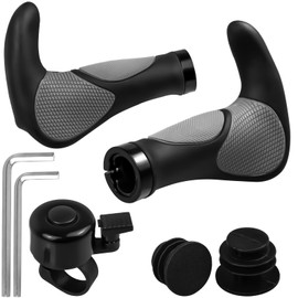 rietegio Bicycle Grips Two Sides Lock-On Design 22 mm Handlebar Grips Ergonomic Bicycle Handlebar Non-Slip Bullhorn Handlebar with Bicycle Bell for Bicycles Mountain Bikes E-Bikes Road Bikes (Black)