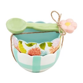 Mud Pie Blue Floral Fruit Tid Bit, bowl 2" x 3" dia | spoon 4 1/4"