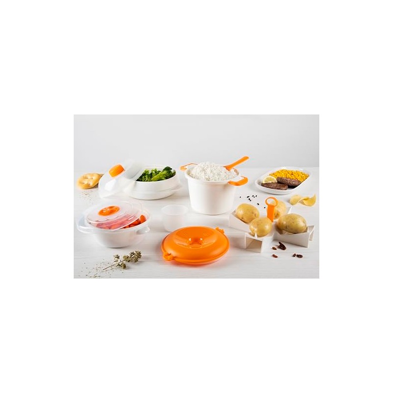 Excelsa Quick Cook Cuocipatate Microonde, Polipropilene, TPX, Bianco con Dettagli