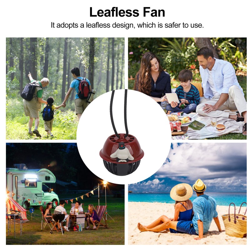 Hanging Neck Fan Leafless Cute Cartoon Design Quiet USB Rechargeable