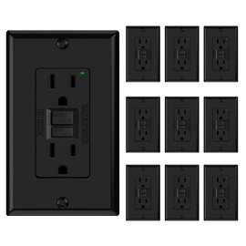ELEGRP GFCI Outlet 15 Amp, Self-Test GFI Electrical Outlet with Narrow Design, GFCI Receptacle with LED Indicator, UL Listed, Black, Wall Plate Included, 10 Pack