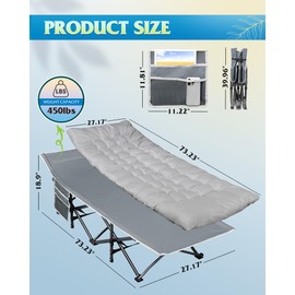 WLIVE 1200D Double Layer Oxford Camping Cots for Adults, Folding Cots for Sleeping with Mattress, Outdoor Folding Bed with Carry Bag, Portable Camping Bed for Sleeping, Resting, Camping, Greige