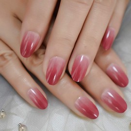 LightCoral Ombre Artificial False Nails Sleek Gel Acrylic Nail Oval Medium Color Tips with Gluetabs 24pcs