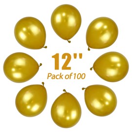 ZBYDNG Gold Metallic Balloons 12 Inch, 100pcs Latex Helium Balloons for Birthday Graduation Baby Shower Wedding Anniversary Party Decorations