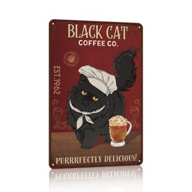 Retro Cat Metal Sign Vintage Coffee Bar Tin Signs Funny Kitchen Wall Decor - black cat coffee co. purrrfectly delicious