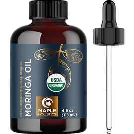 Maple Holistics- Aceite de moringa orgánico para el cabello y la piel: aceite de moringa prensado en frío, virgen, sin refinar, natural, puro, orgánico, certificado por el USDA.