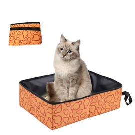 Portable Cat Litter Tray, Foldable Cat Litter Tray, Waterproof and Breathable, Cat Litter Tray Travel for Cat, Foldable, Portable Foldable Cat Litter Tray for Car, Travel, Camping, Large (Orange)