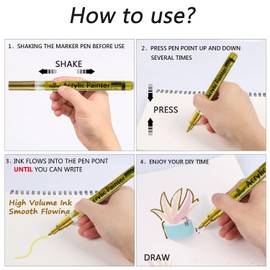 VHEONET Acrylic Paint Pens, 12 Pack 0.7mm Permanent Painting Markers DIY Craft for Rock Ceramic Glass Wood Plastic Canvas Fabric Mug, Quick Dry, High Volume Ink (Extra Fine-12PCS(3B3W3G3S))