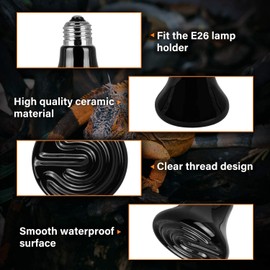 Simple Deluxe 25W Mini Reptile Heat Lamp Bulbs, Pack of 4 Ceramic Heat Emitters for Amphibian Pet & Incubating Chicken (Black, 25 Watts)