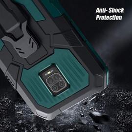 vvoo for Xiaomi Redmi Note 9s/9 Pro Case,with [2 Pack] Tempered Glass Screen Protector Military Grade Hybrid Heavy Duty Protection Built-in Fold Kickstand for Xiaomi Redmi Note 9s/ 9 Pro Case -Green