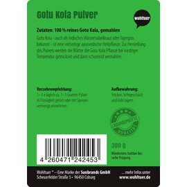 Wohltuer Gotu Kola Pulver 300g - Indischer Wassernabel fein gemahlen - Tigergras (Centella asiatica) - Für Smoothie & zum Würzen - Ayurveda