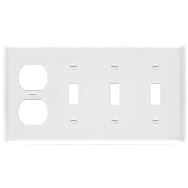 ENERLITES Combination Triple Toggle/Single Duplex Receptacle Outlet Wall Plate, Standard Size 4-Gang Light Switch Cover (4.50" x 8.19"), Polycarbonate Thermoplastic, UL Listed，881321-W, 1. White