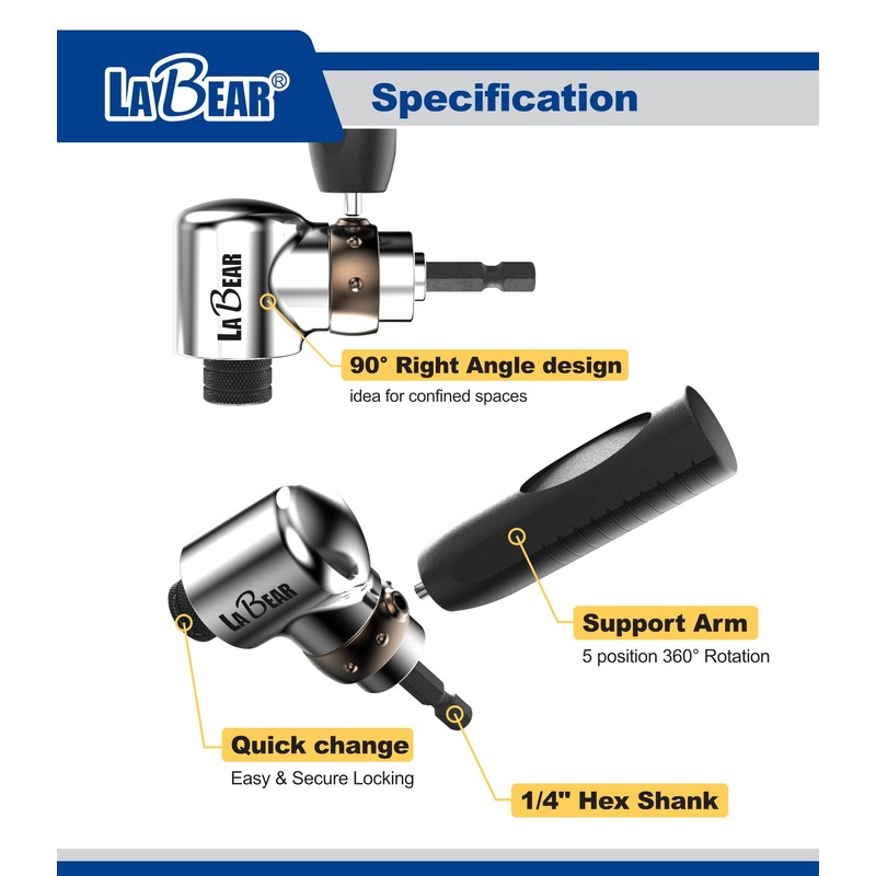 LABEAR - Right Angle Adapter, 2-in-1 Attachment, Easily Swap Out