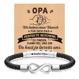XUANPAI Father's Day Gift for Dad Men's Bracelet – Leather Bracelet Infinity Sign with Engraving "Bester Papa Grandpa Men Ich Liebe Dich" Gifts for Husband for Birthday Anniversary, Stainless Steel