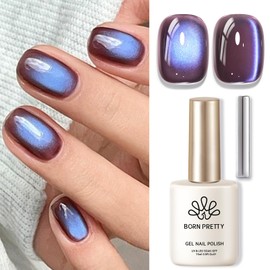 BORN PRETTY Cat Magnetic Eye Gel Nail Polish,Indigo Eggplant Glitter Cat Magnetic Gel Nail Polish Magnetic Nail Polish for Nail Art Manicure Salon DIY at Home 15ML
